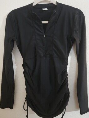 Sbart Black Long Sleeve Rash Guard Swim Top - Size XS - Ruched Drawstring Sides
